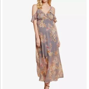 Jessica Simpson Maternity, Floral Off The Shoulder Maxi Dress, Grey, Size Medium